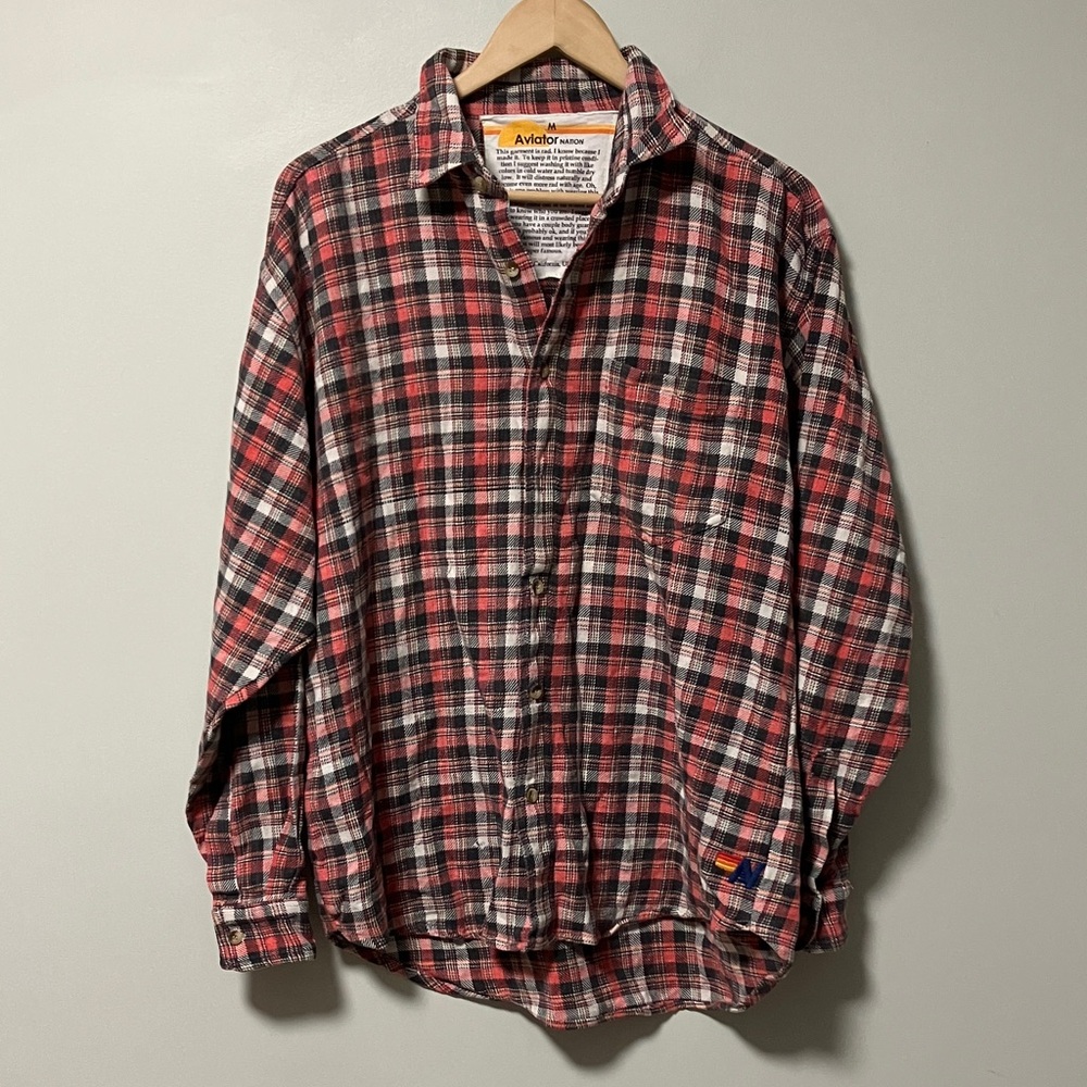 Aviator Nation Red Black White Plaid Button-Down Shirt
